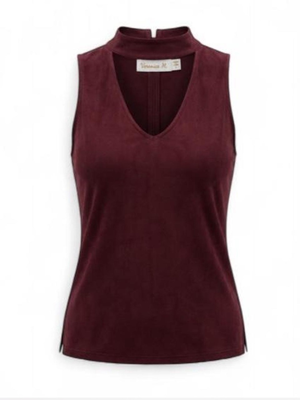 Veronica M 100% Suede Mock Neck Choker Sleeveless Top Made in USA | L